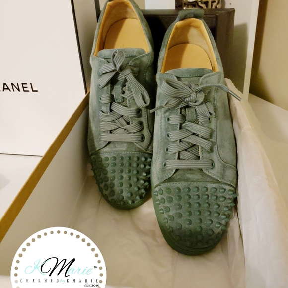 Authentic Christian Louboutin Louis Junior Spikes Flat Veau Velours/GG - Picture 4 of 12